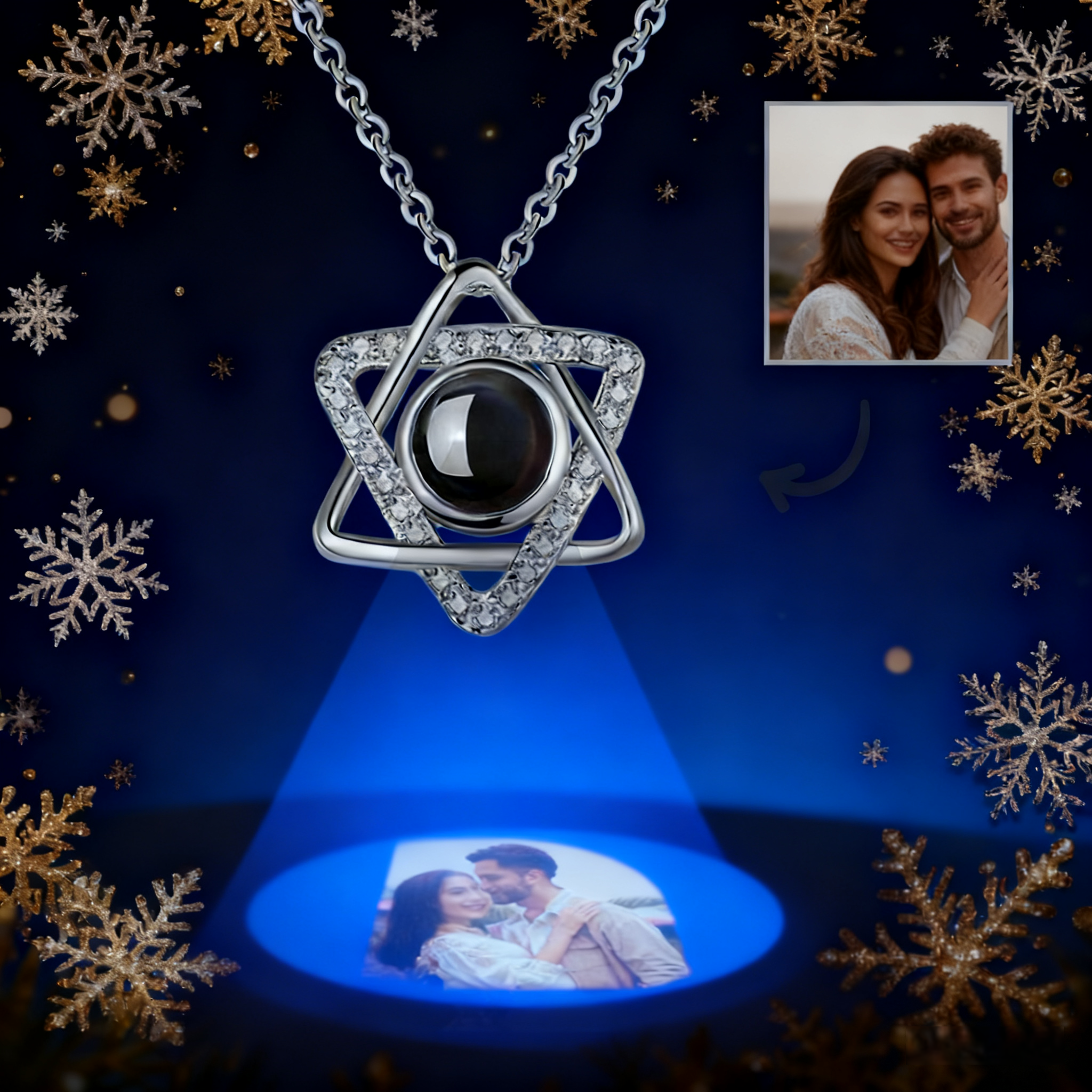 Custom Hexagram Pendant Projection Photo Necklace 925 Sterling Silver