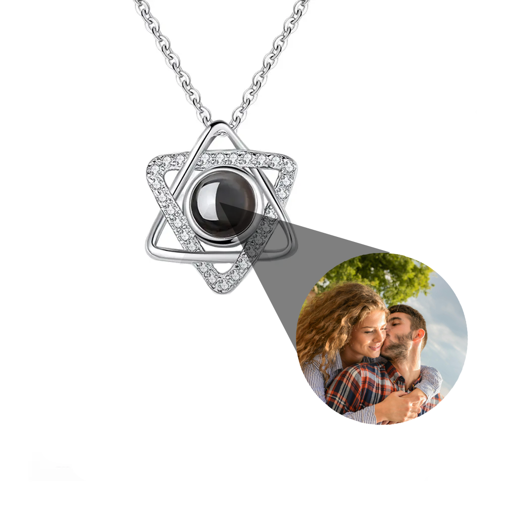 Custom Hexagram Pendant Projection Photo Necklace 925 Sterling Silver