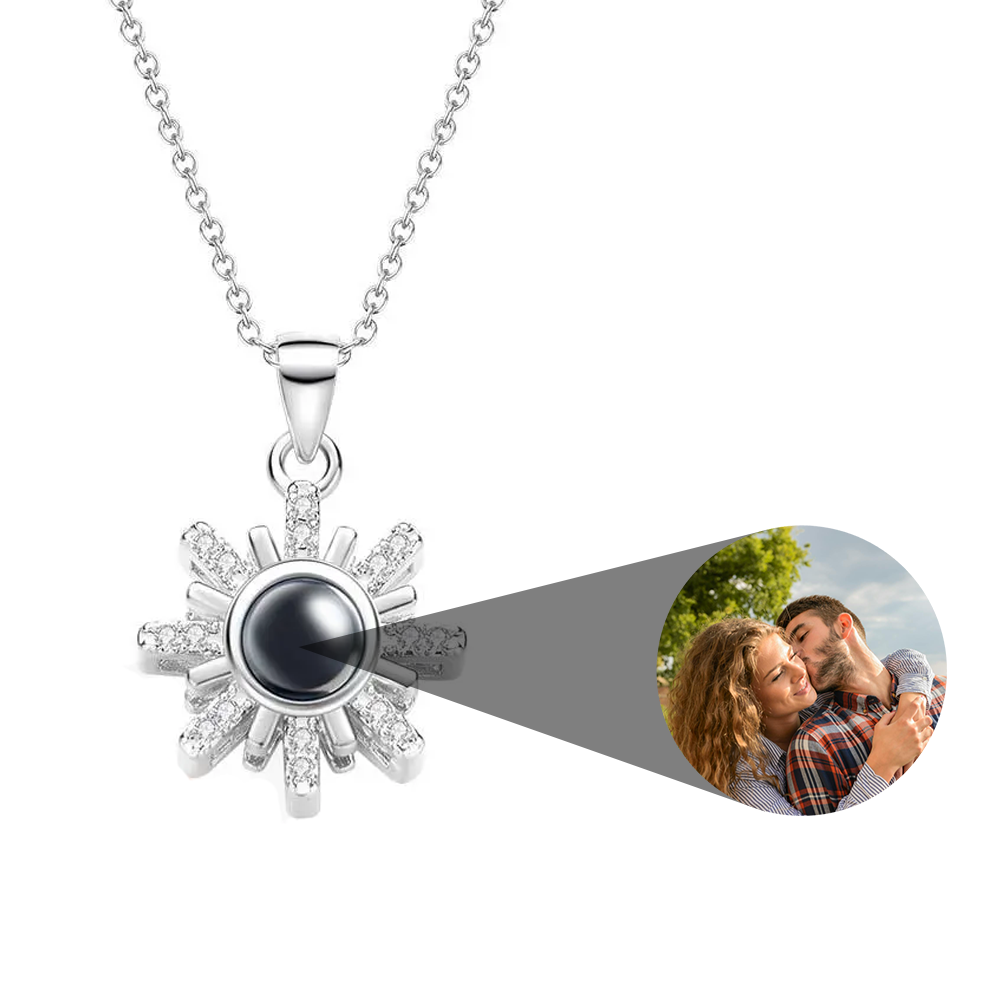 Custom Photo Projection Necklace Sun Flower Diamond Couple Gifts