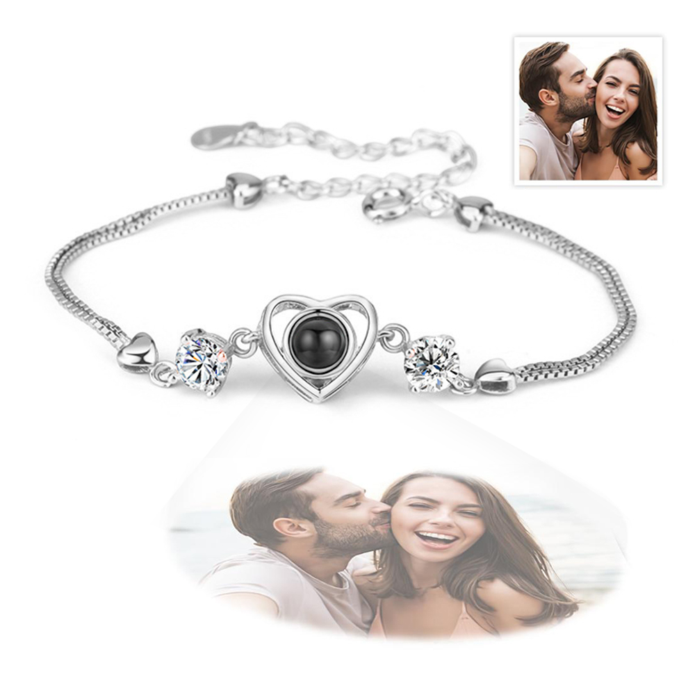 Personalized Heart Picture Projection Bracelet 925 Sterling Silver