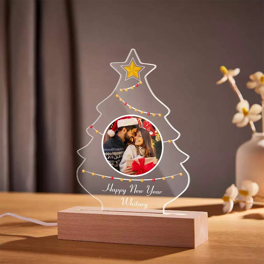 Christmas Family Tree Photo Night Light Custom Engraved 3D Lamp 7 Colors Acrylic Night Light Christmas