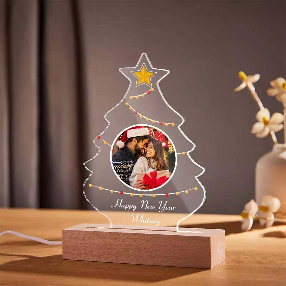 Christmas Family Tree Photo Night Light Custom Engraved 3D Lamp 7 Colors Acrylic Night Light Christmas