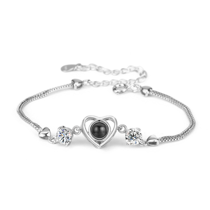 Personalized Heart Picture Projection Bracelet 925 Sterling Silver