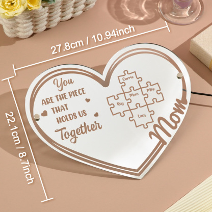 Personalized Mom You Are the Piece That Holds Us Together Mirror Light Puzzle Piece Sign Mother's Day Gifts