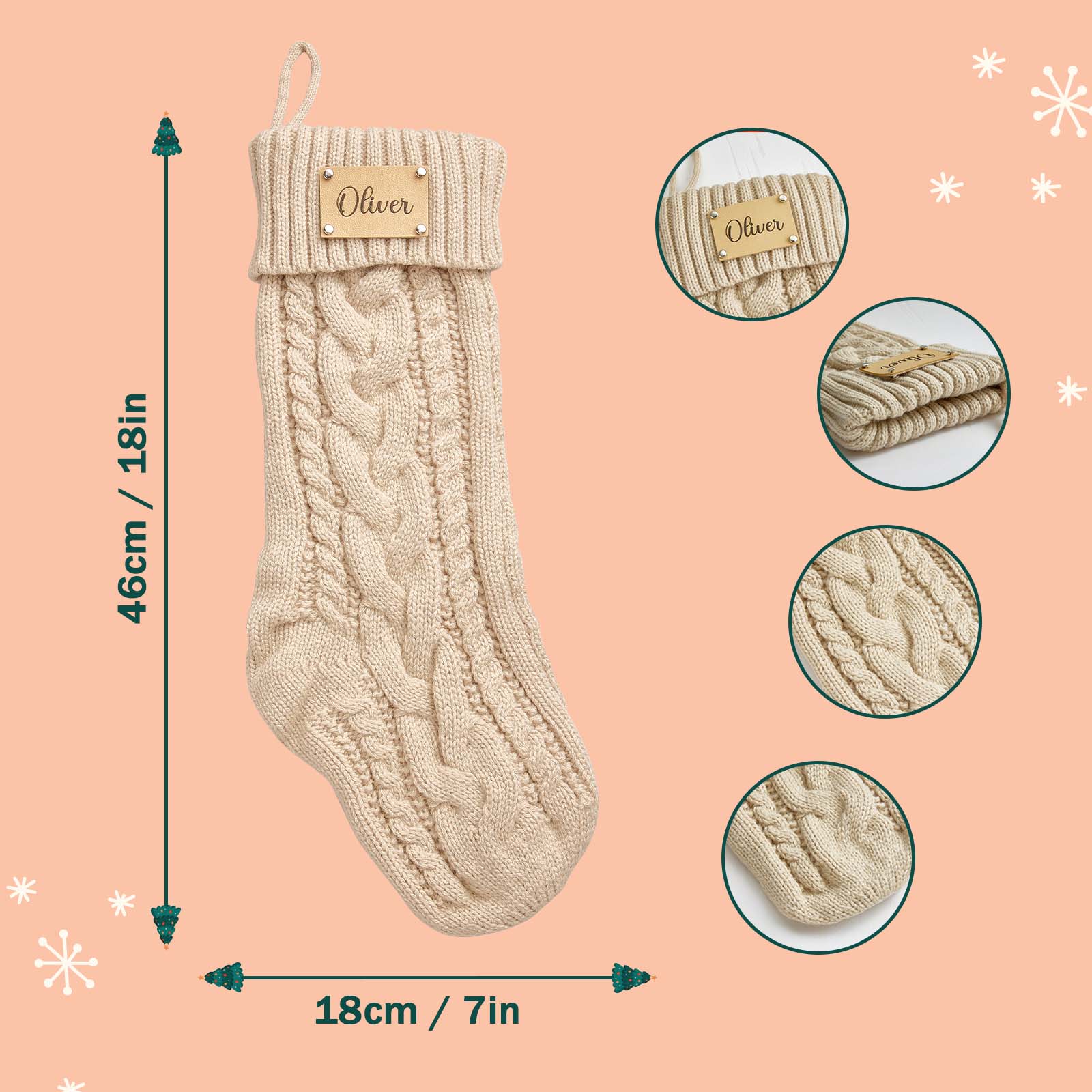Personalized Christmas Stocking with Custom PU Leather Tag – Holiday Gift for Family & Kids