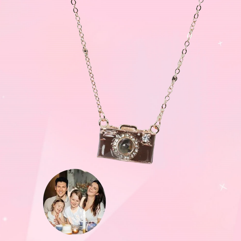Personalized Photo Necklace Projection Gem Brown Camera Necklace Anniversary Gifts for Her