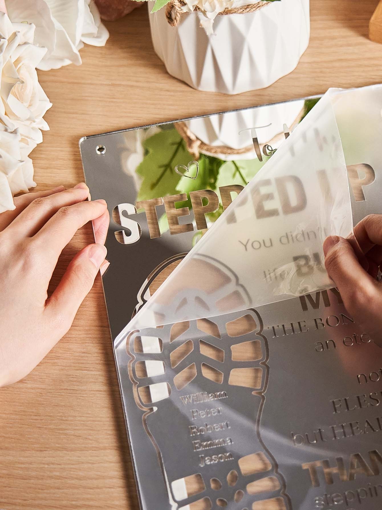 Personalized Stepped Up Dad Mirror Light Dad's Footprint Sign Gift for Father's Day