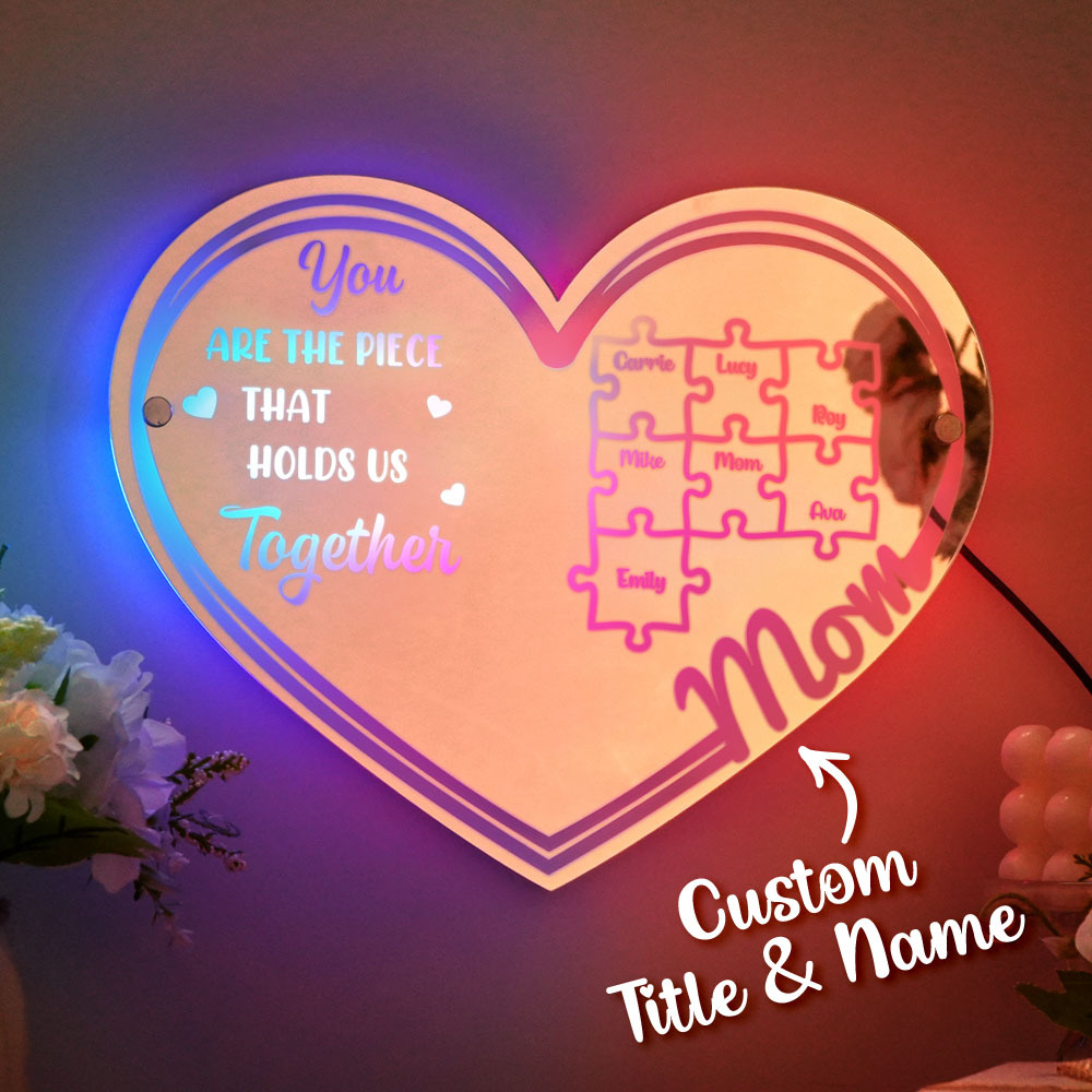 Personalized Mom You Are the Piece That Holds Us Together Mirror Light Puzzle Piece Sign Mother's Day Gifts