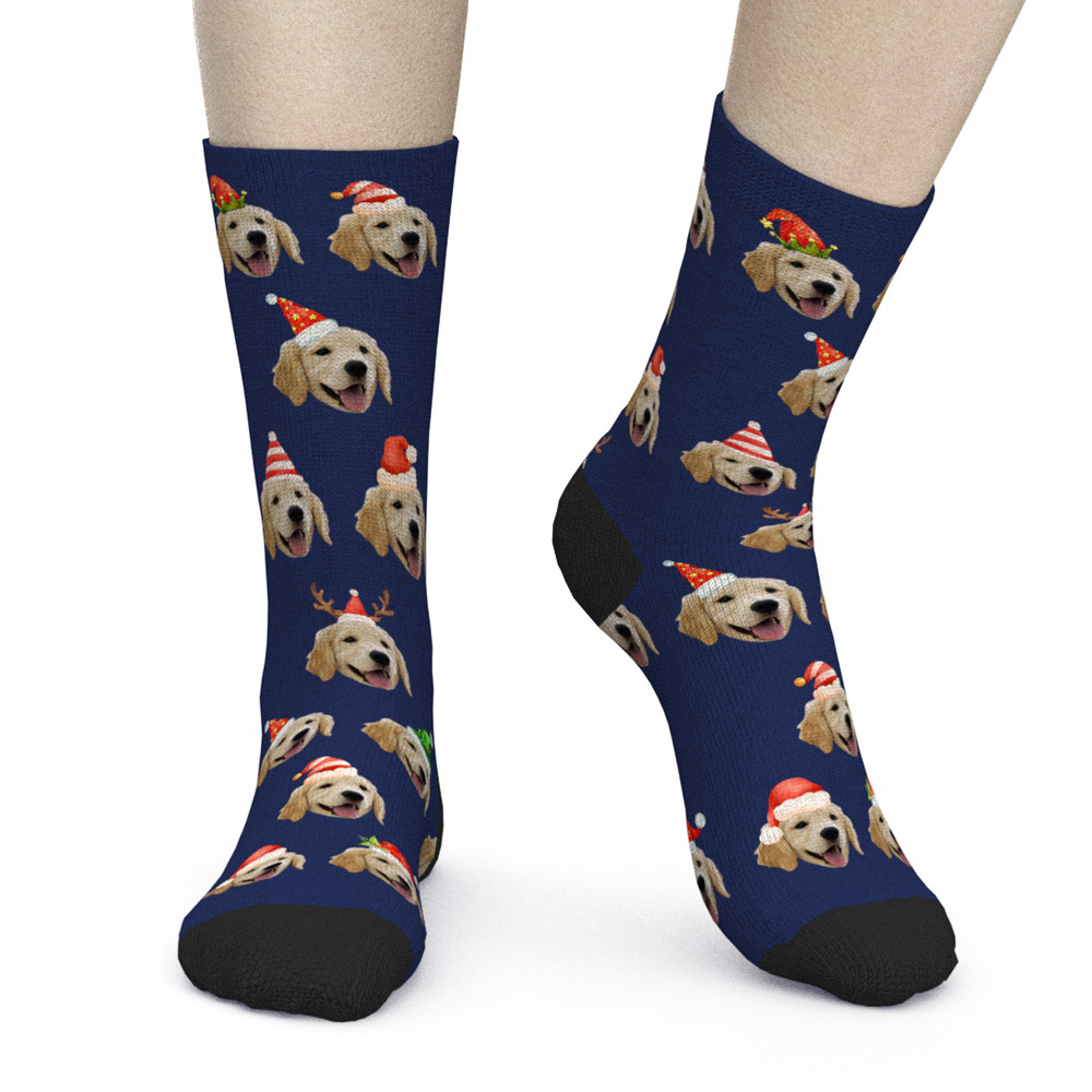 Merry Christmas Funny Design Custom Pet Face Socks