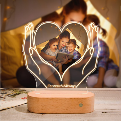 Custom Photo & Text Heart-Shaped Acrylic Night Light with Warm Light – Birthday & Christmas Gift