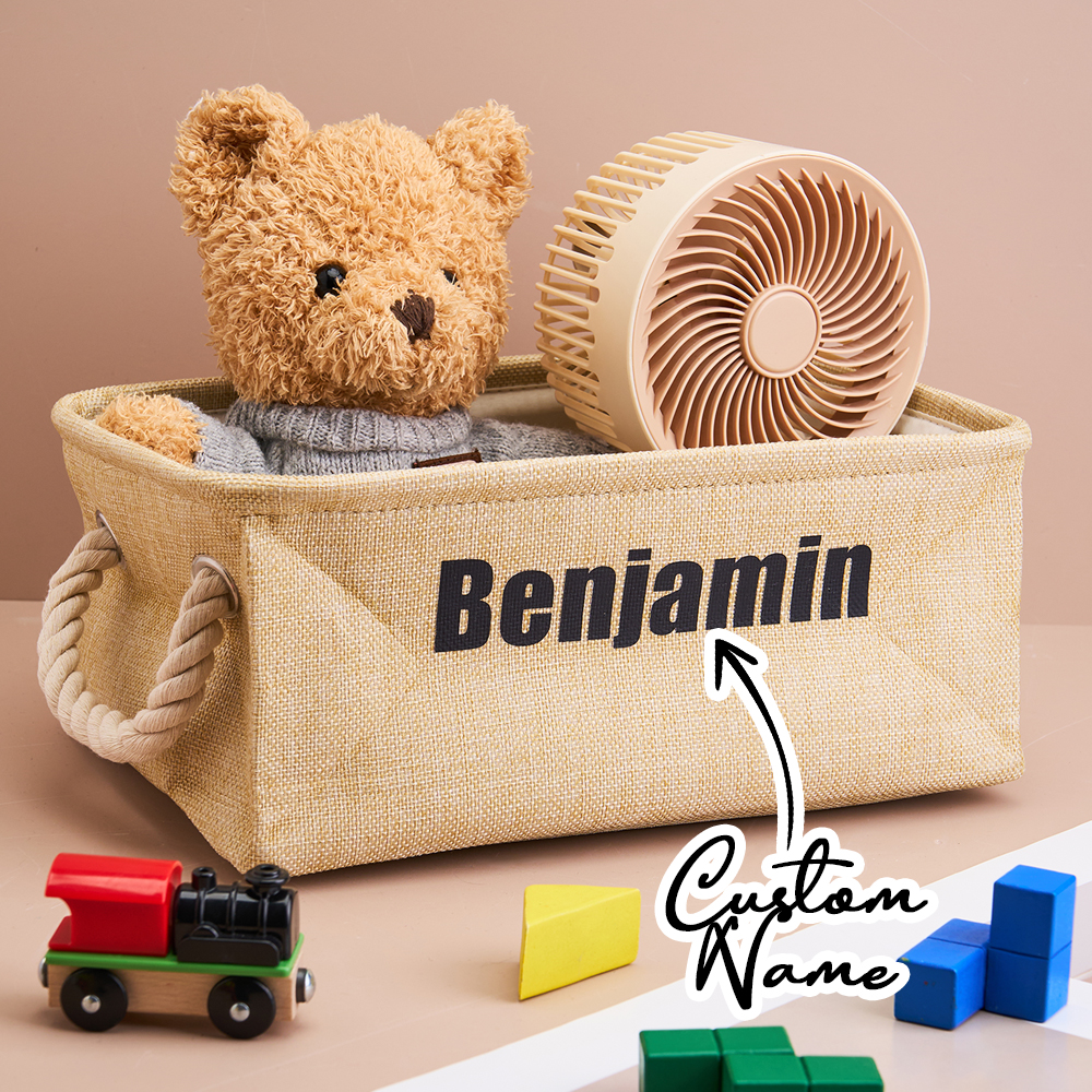 Personalized Storage Basket with Name Toy Bin Linen Organizer Gift for Children