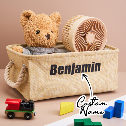 Personalized Storage Basket with Name Toy Bin Linen Organizer Gift for Children