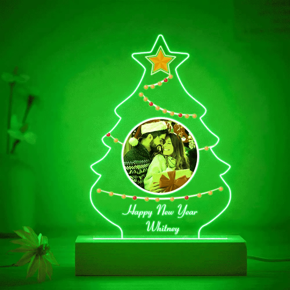 Christmas Family Tree Photo Night Light Custom Engraved 3D Lamp 7 Colors Acrylic Night Light Christmas