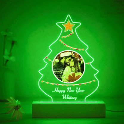 Christmas Family Tree Photo Night Light Custom Engraved 3D Lamp 7 Colors Acrylic Night Light Christmas