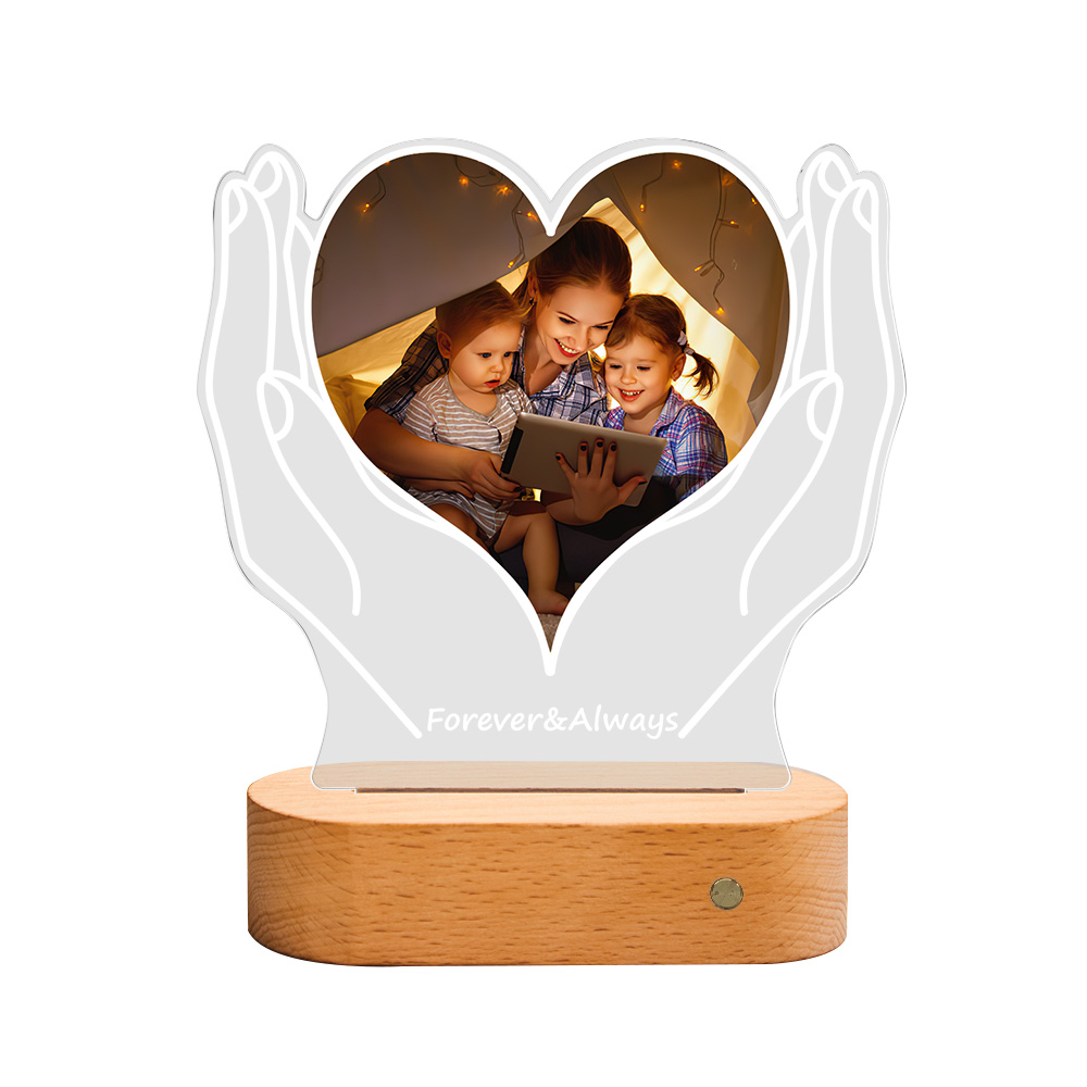Custom Photo & Text Heart-Shaped Acrylic Night Light with Warm Light – Birthday & Christmas Gift