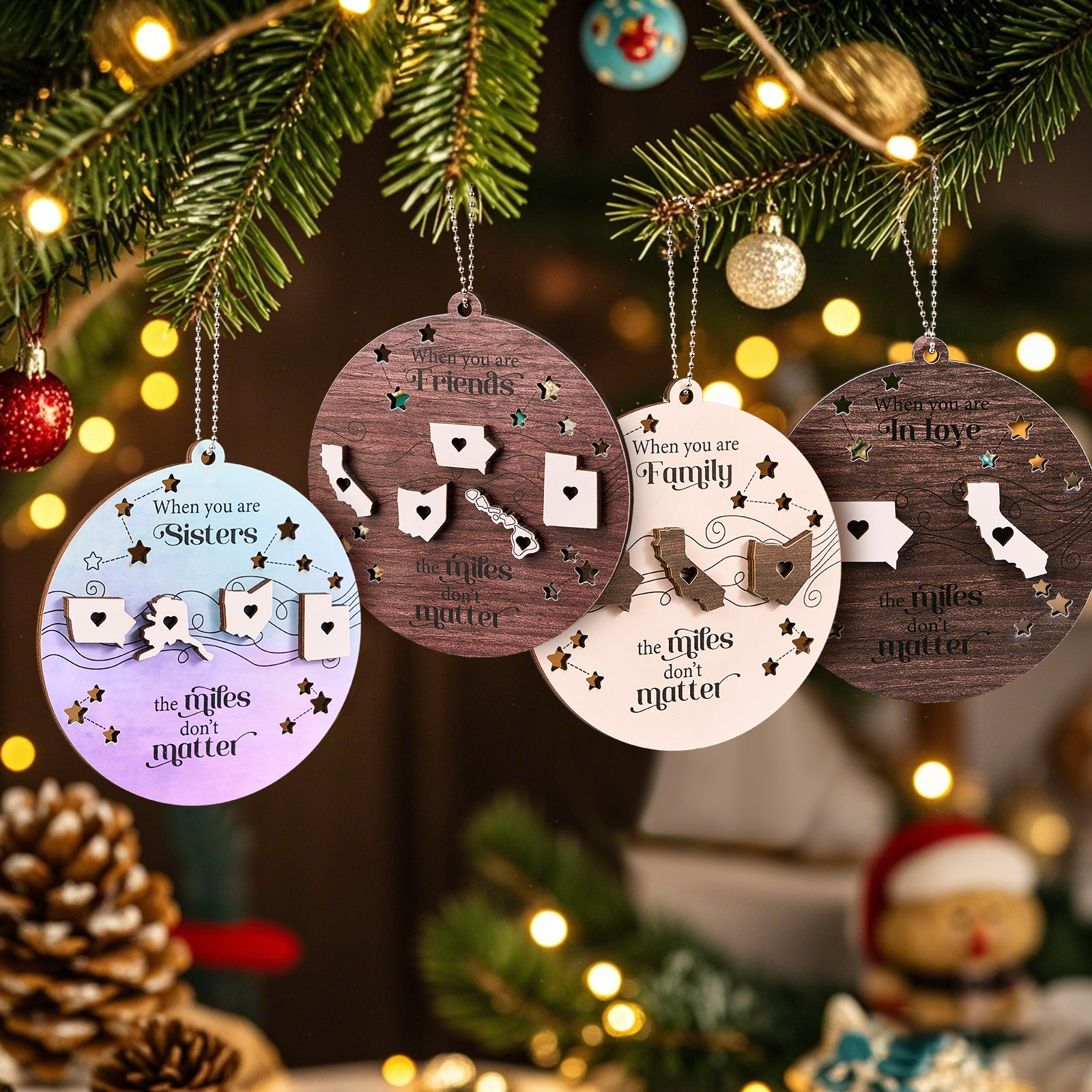 Personalized Family Togetherness Christmas Ornament State Map Ornament for Friends Sister Sibling Gift