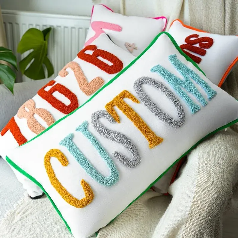 Home Decor Punch Needle Embroidered Custom Pillow Case Personalized Gift Graduation Gift Dorm Room Decor Kids Room Decor