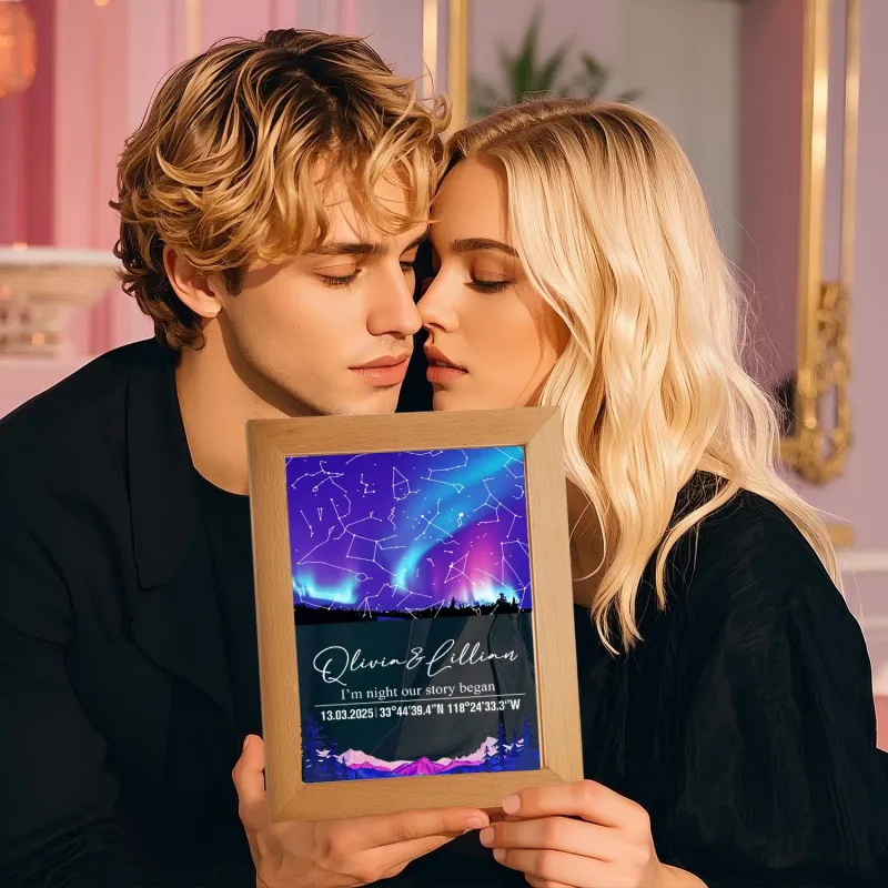 Custom Star Map Night Light Acrylic Lamp with Date Text and Wooden Base Home Decor for Valentine’s Day Anniversary Gift for Couples