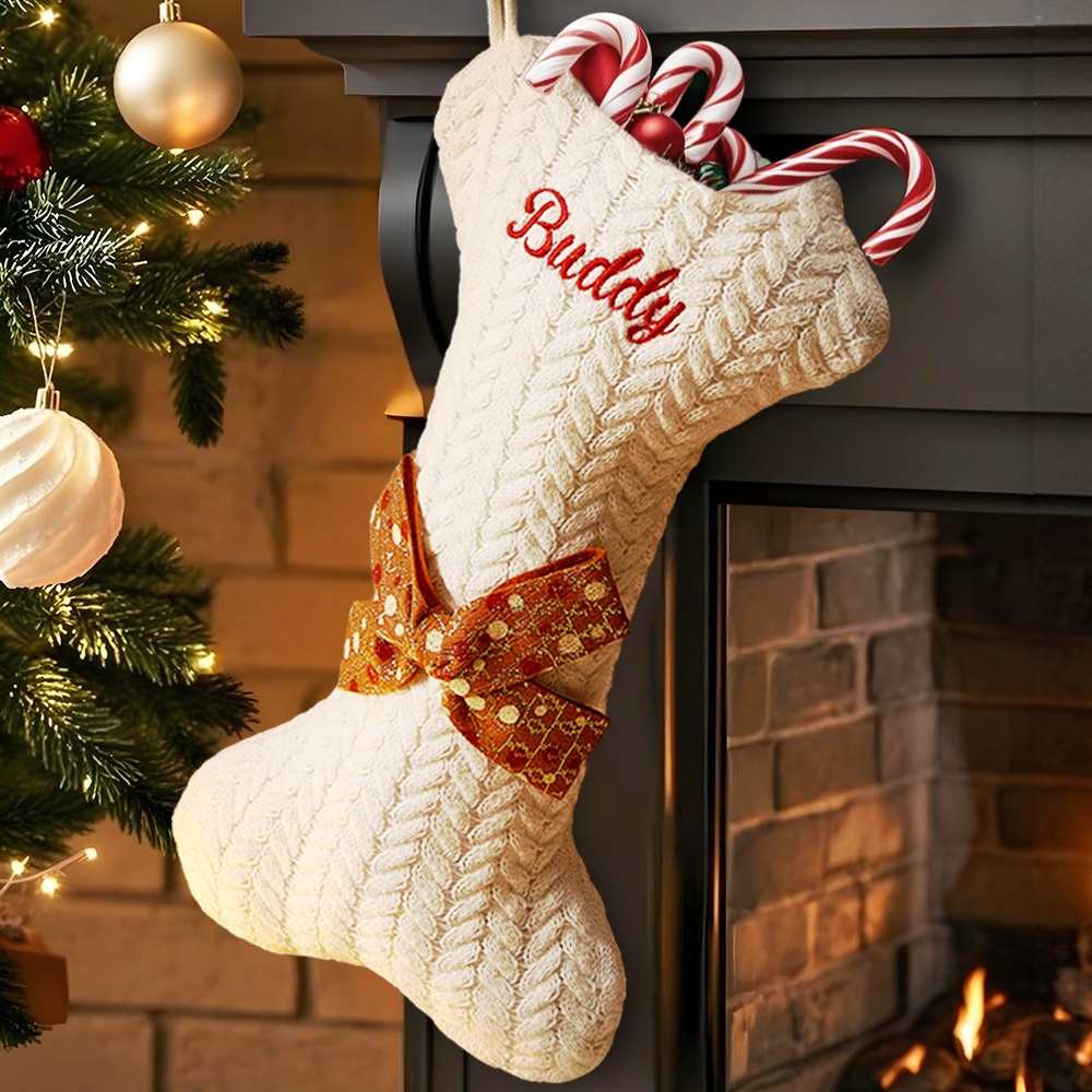 Personalized Dog Bone Christmas Stockings with Name Gift for Puppy Lovers