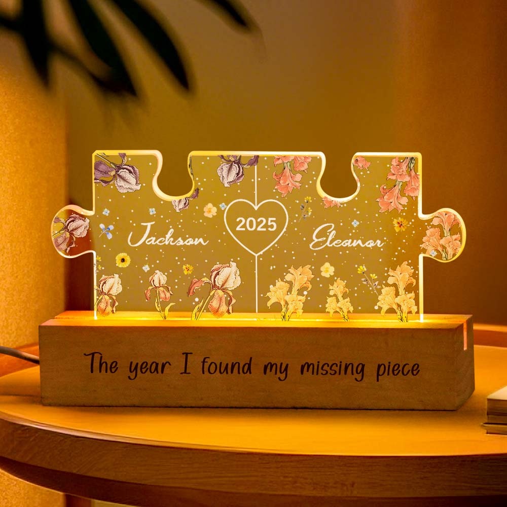Personalized Couple Puzzle LED Night Light with Birth Flower Night Light Anniversary Gifts for Lover