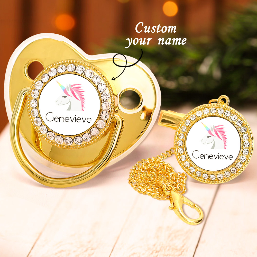 Custom Name Unicorn Baby Pacifier & Clip Set – Personalized Newborn Gift