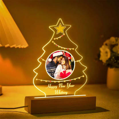 Christmas Family Tree Photo Night Light Custom Engraved 3D Lamp 7 Colors Acrylic Night Light Christmas