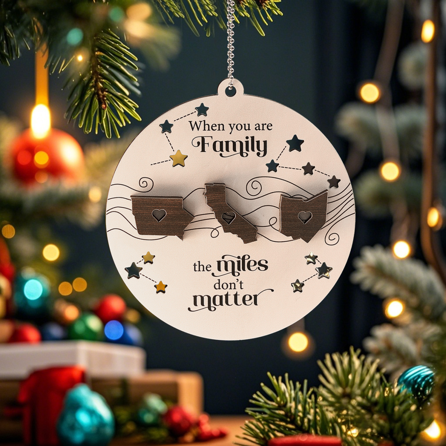Personalized Family Togetherness Christmas Ornament State Map Ornament for Friends Sister Sibling Gift