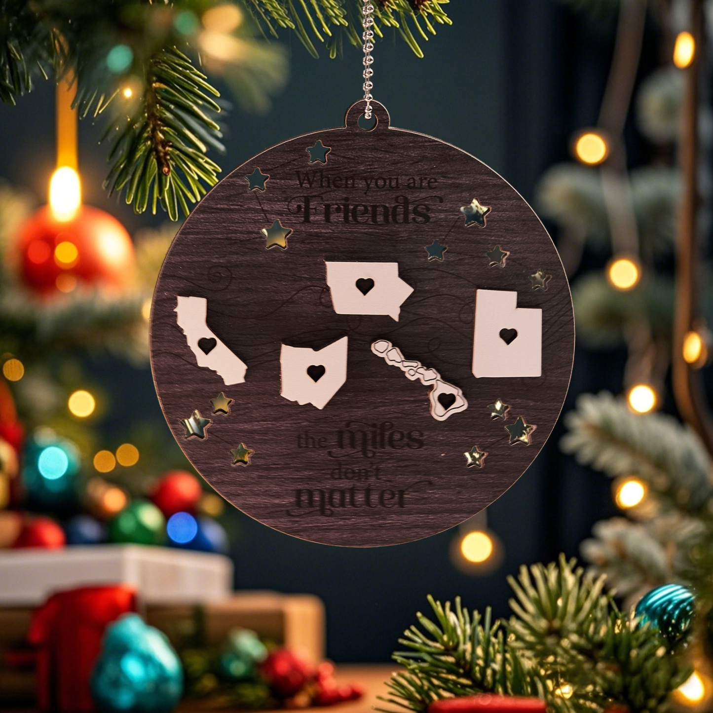 Personalized Family Togetherness Christmas Ornament State Map Ornament for Friends Sister Sibling Gift