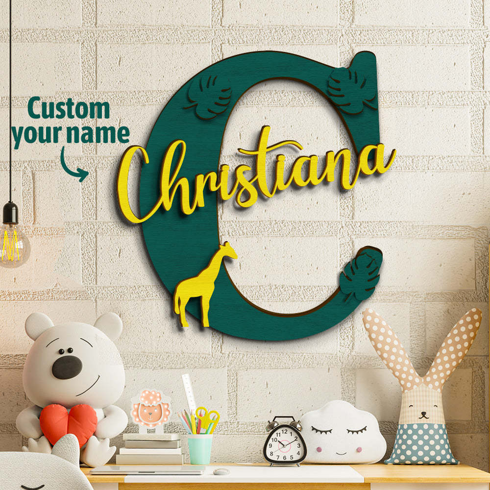 Personalized Jungle Name Sign Wooden Letter Initial Wall Plaque