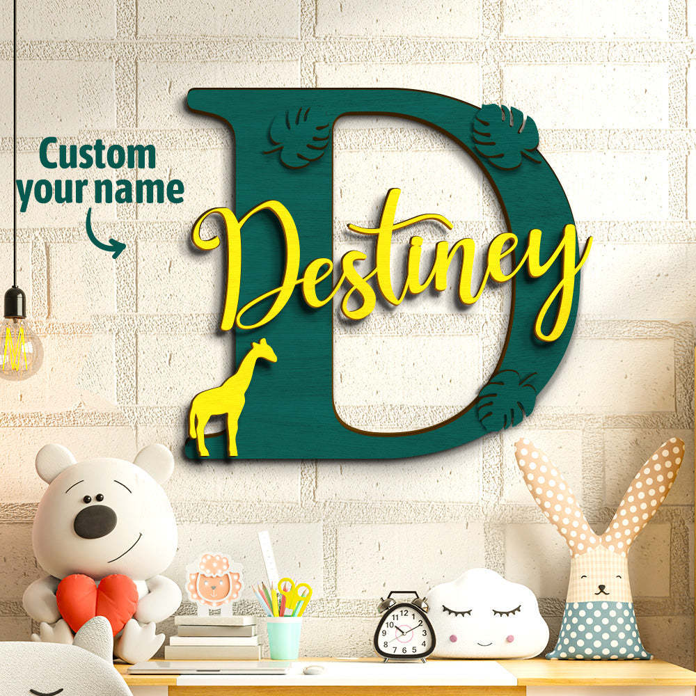 Personalized Jungle Name Sign Wooden Letter Initial Wall Plaque