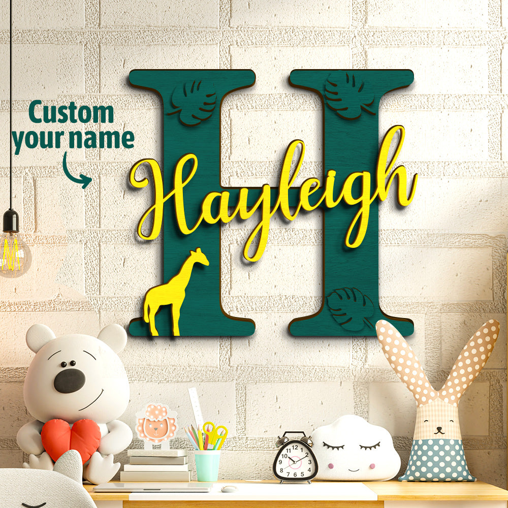 Personalized Jungle Name Sign Wooden Letter Initial Wall Plaque