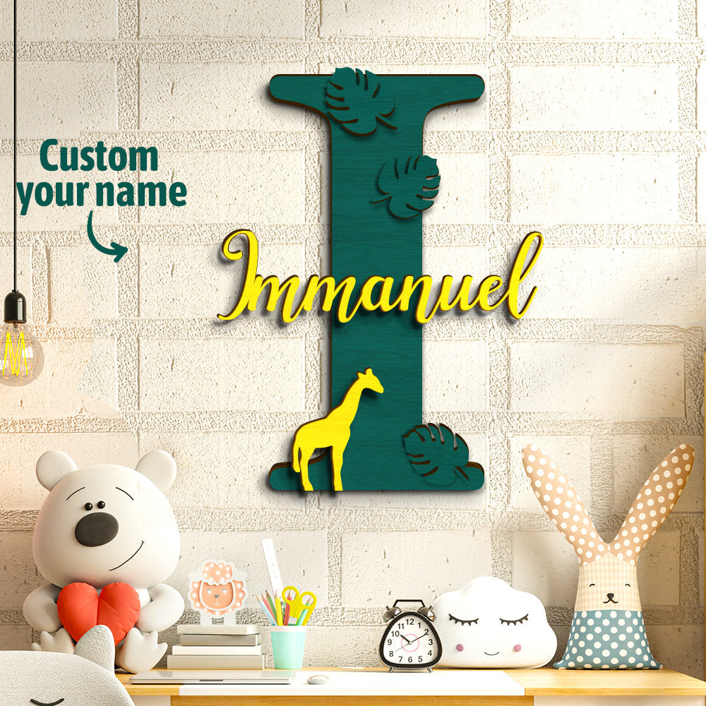 Personalized Jungle Name Sign Wooden Letter Initial Wall Plaque