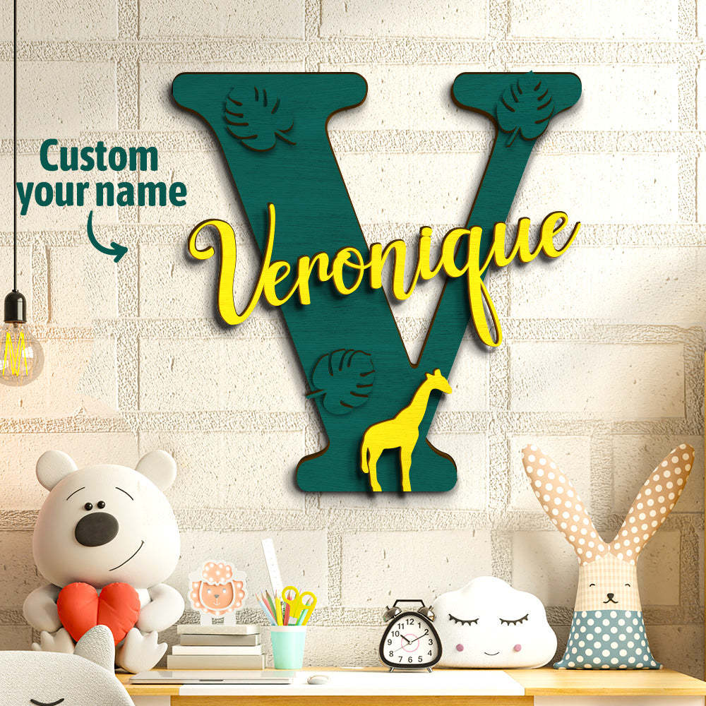 Personalized Jungle Name Sign Wooden Letter Initial Wall Plaque