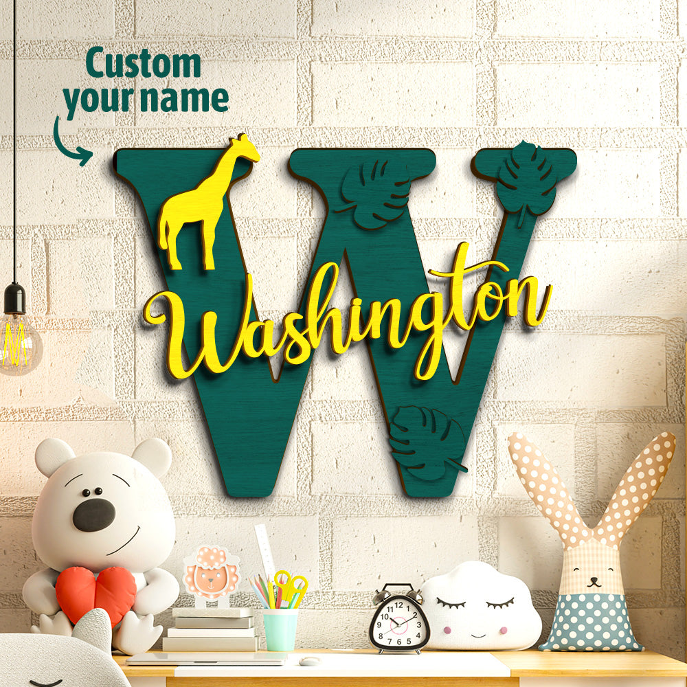 Personalized Jungle Name Sign Wooden Letter Initial Wall Plaque