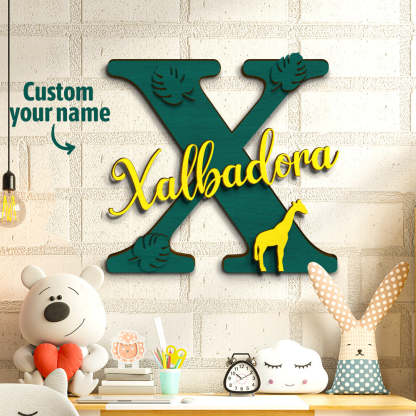 Personalized Jungle Name Sign Wooden Letter Initial Wall Plaque