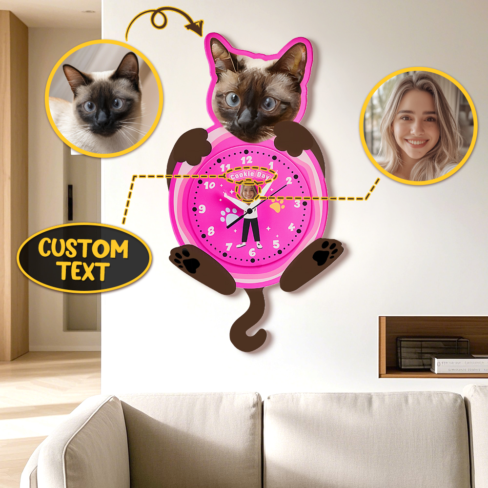 Custom Pet Photo & Owner Face Wall Clock – Personalized Funny Gift for Pet Lovers