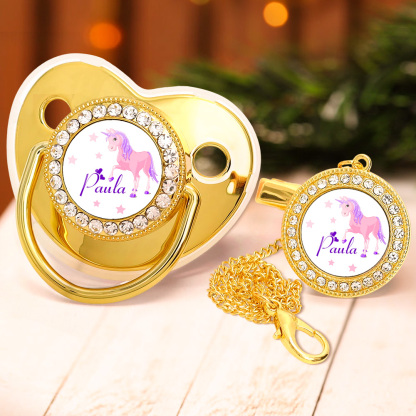 Custom Name Baby Pacifier & Clip Set with Dreamlike Unicorn Pattern – Personalized Newborn Gift
