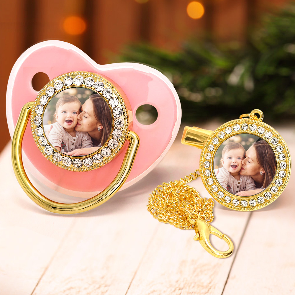 Custom Photo Baby Pacifier & Clip Set – Personalized Newborn Gift