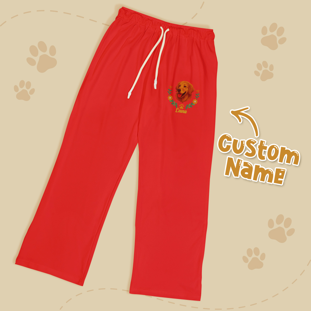 Personalized Pet Name Lounge Pants – Embroidered-Style Custom Sleepwear for Pet Lovers