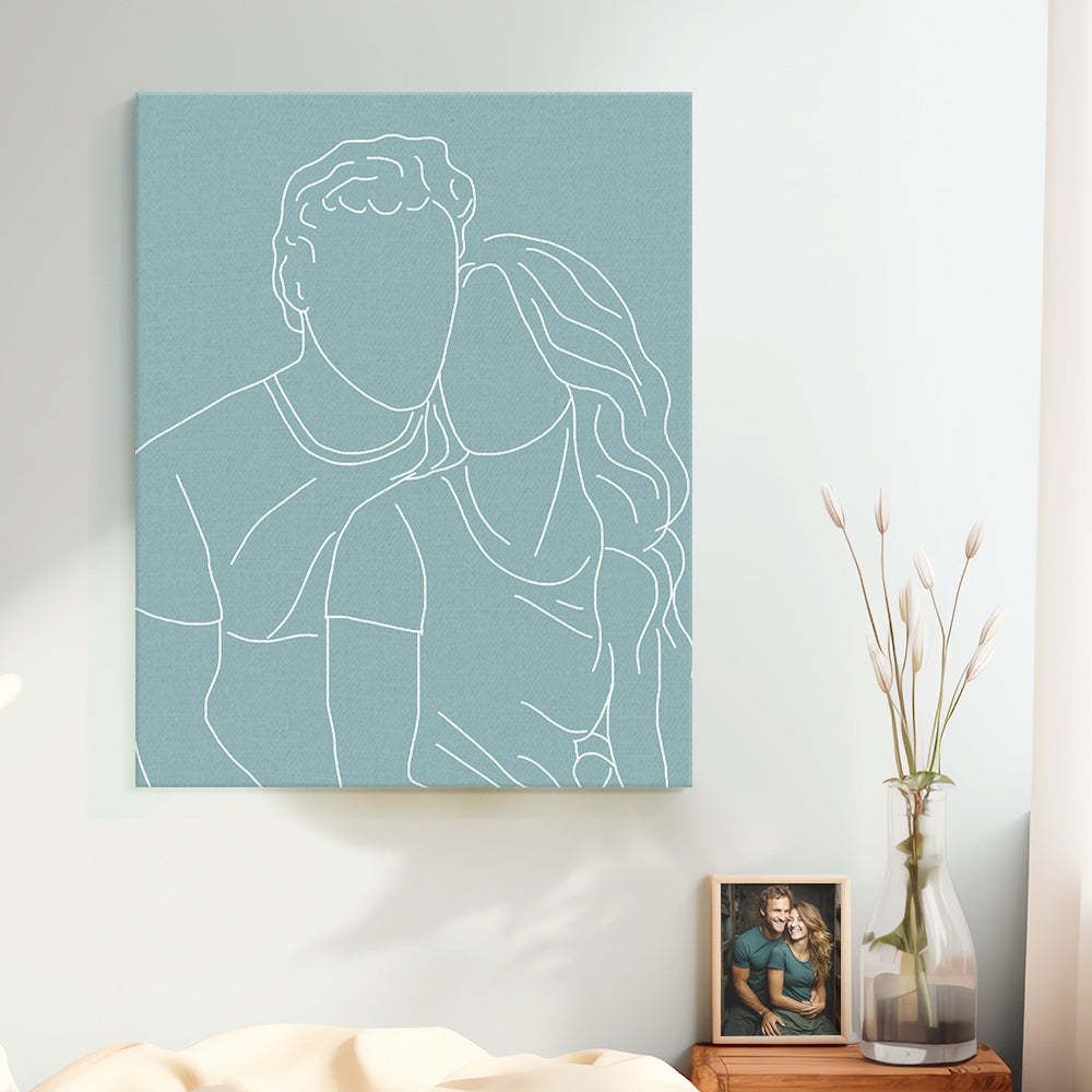 Custom Line Art Photo Portrait Canvas GIfts for Him, Her