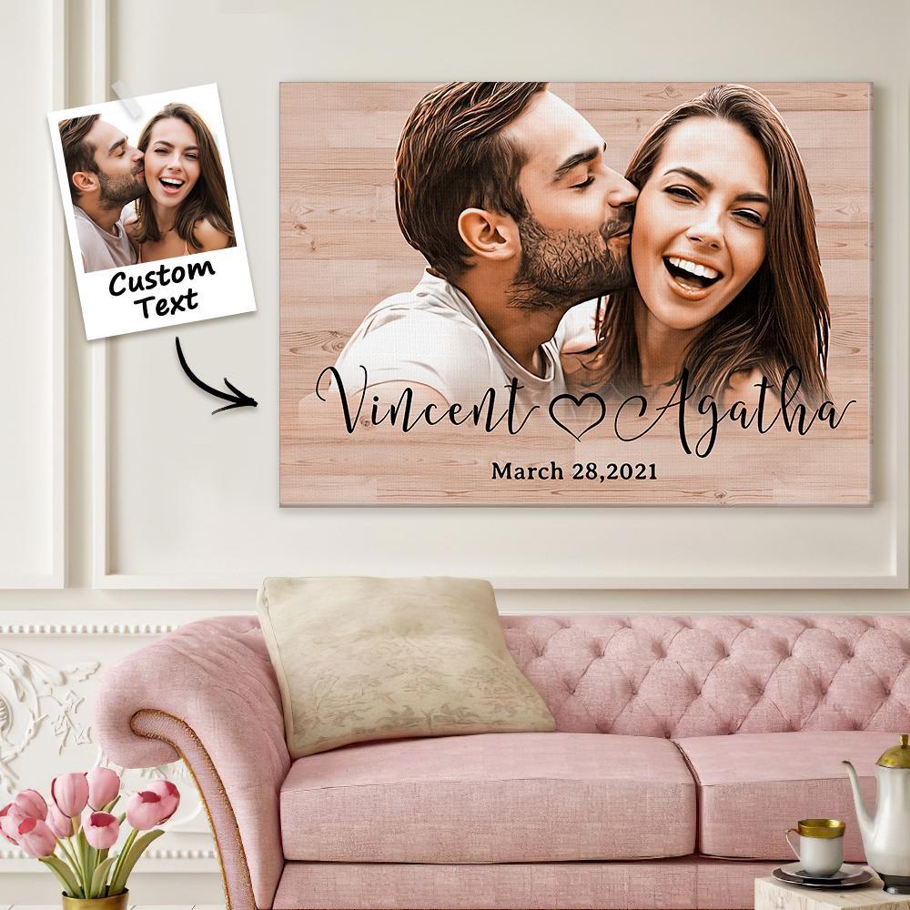 Custom Photo & Text Frameless Horizontal Canvas Wall Art Home Decorati