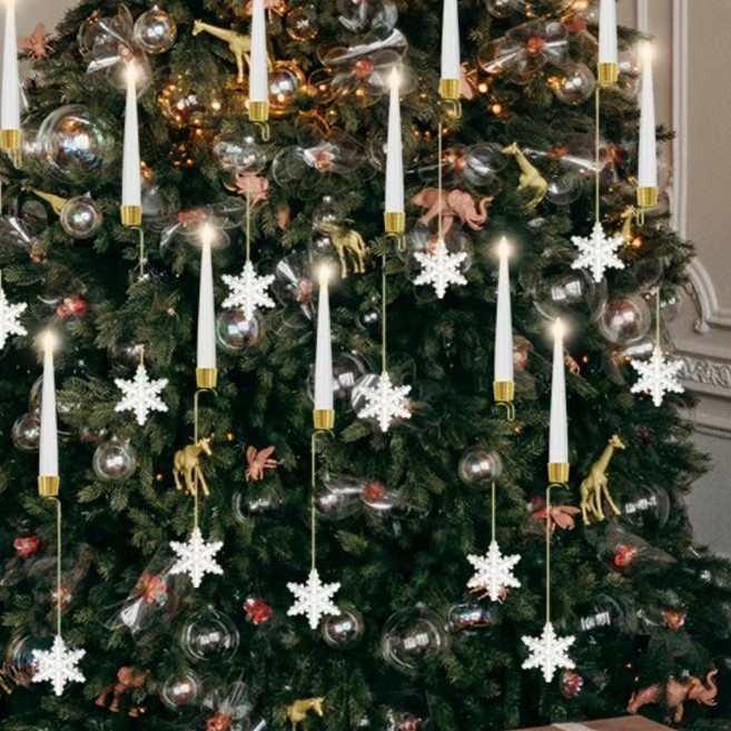 Christmas Tree Hanging LED Candle Lights with Sparkling Ornaments, Realistic Flameless Taper Candles for Xmas Tree Decoration, Festive Home Holiday Decor