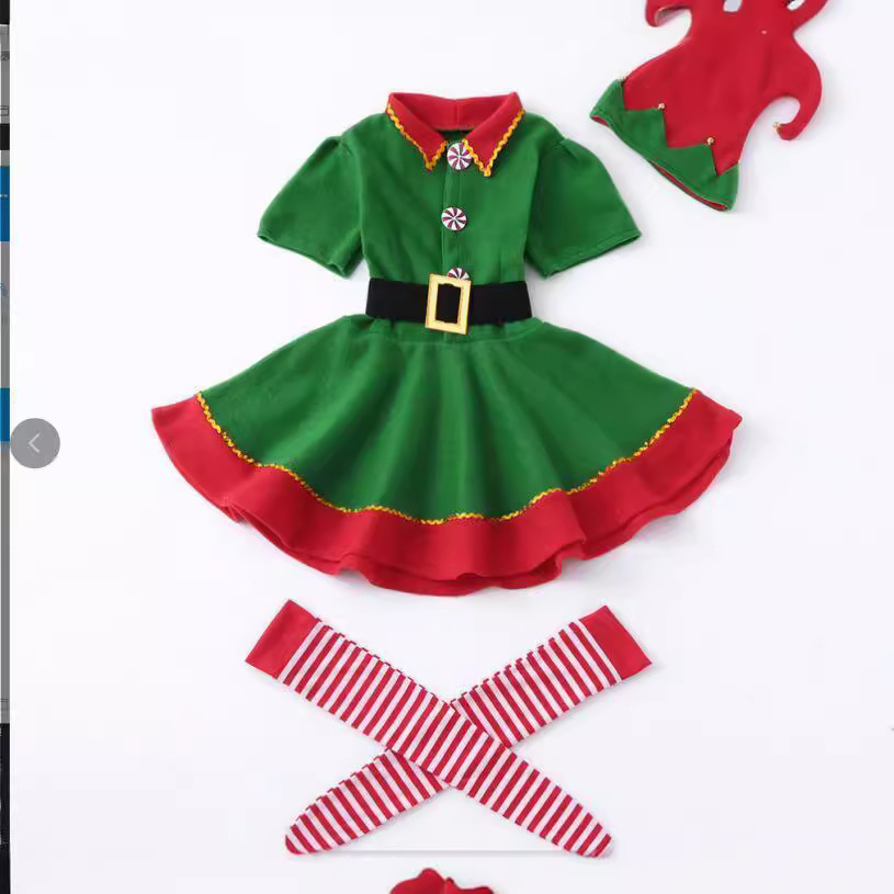 Kids' Christmas Elf Costume Set Vibrant Green & Red Outfit with Striped for Holiday