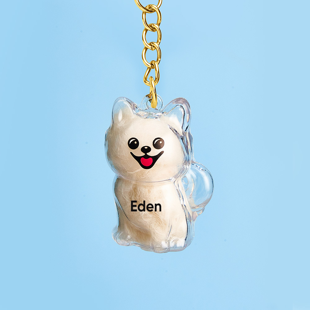 Custom Name Dog Hair Collector Keychain Bag Charm Memorial Storage Box