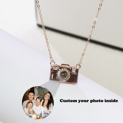 Personalized Photo Necklace Projection Gem Brown Camera Necklace Anniversary Gifts for Her