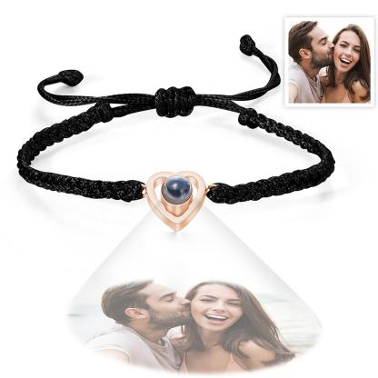 Custom Heart-shaped Photo Projection Bracelet Braided Rope Bracelet Anniversary Gift
