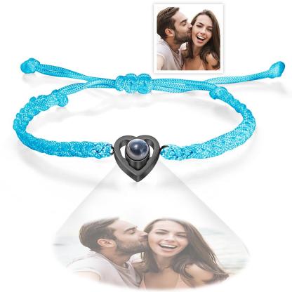 Custom Heart-shaped Photo Projection Bracelet Braided Rope Bracelet Anniversary Gift