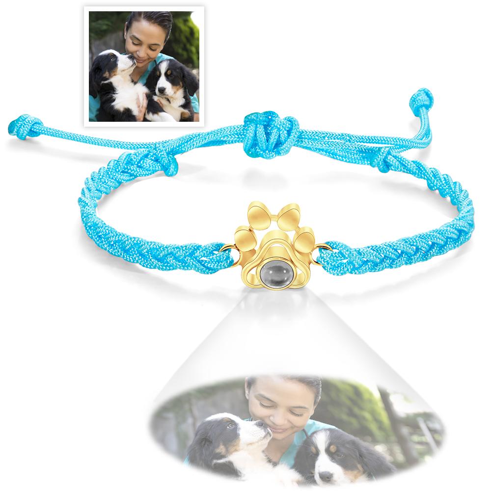 Custom Dog Paw Photo Projection Bracelet Braided Rope Bracelet Gift for Pet Lover