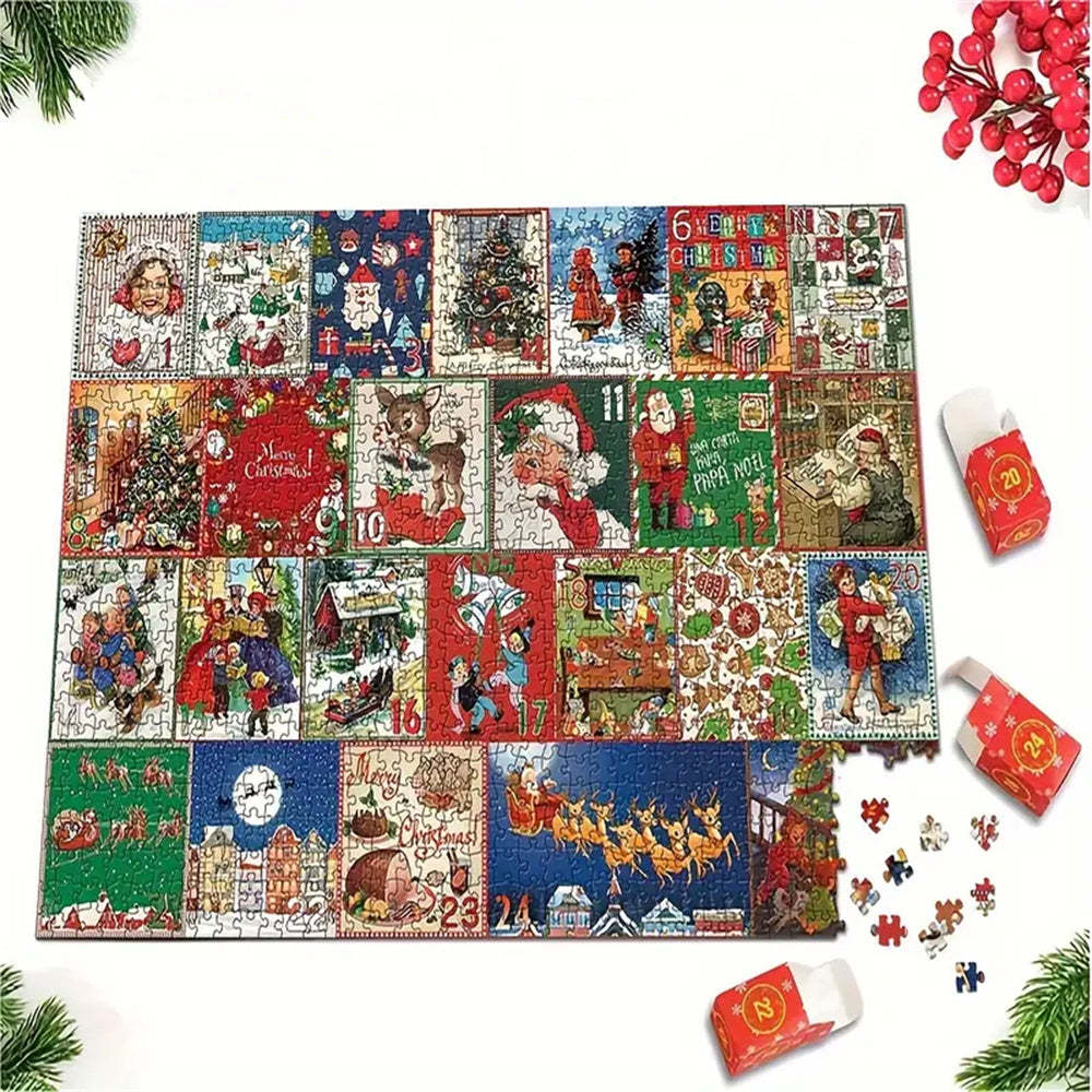 Advent Calendar Christmas Jigsaw Puzzle 24 Boxes Christmas Countdown Puzzle Toy Gift for Kid Adult