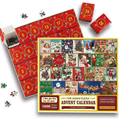 Advent Calendar Christmas Jigsaw Puzzle 24 Boxes Christmas Countdown Puzzle Toy Gift for Kid Adult